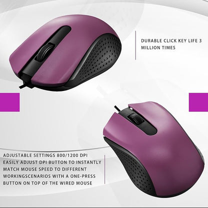 Bonuci 30 Pack USB Wired Mouse 3 Button Corded Computer Mice Bulk USB Mouse for PC Desktop, Laptop, Office, School, Classroom Use(Purple)