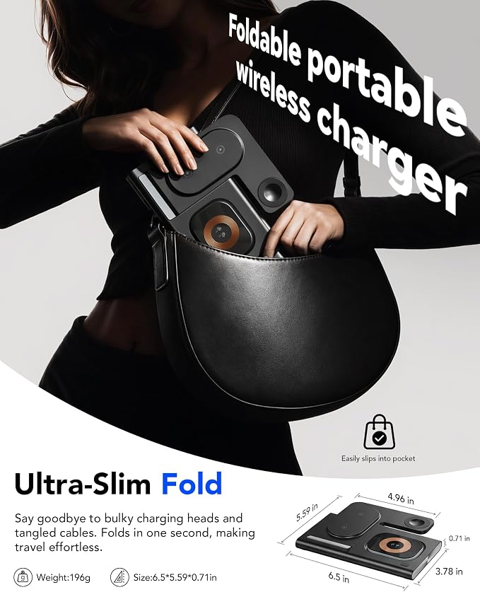 3 in 1 Charging Station for iPhone 17 - Wireless Charger for Apple Devices for iPhone 17 16 15 14 13 12 11 Pro Max - Foldable Wireless Charging Station Dock Stand for Apple Watch Series & AirPods