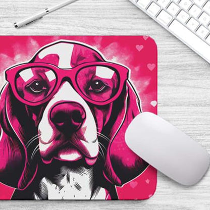 Pink Mousepad Glamour Dog Beagle Mouse Pad for Home Office Gaming Working Desk Computer Desktop Accessories Non-Slip Rubber Mousepad for Dog Lovers