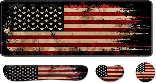 Desk Pad and Keyboard Wrist Rest, Large Mouse Pad + Keyboard Pad+Mouse Wrist Support, Non-Slip Desk Mat Protector for Office, Home 31.5×11.8 Inches National Flag