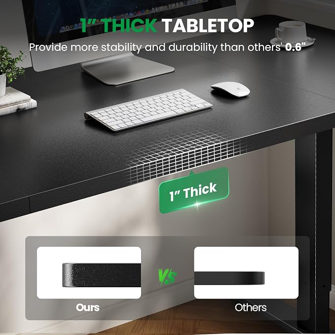 Electric Standing Desk Adjustable - 60x28 Inch Sit Stand Desk with 1 Inch Thick Tabletop, Double Beam Frame, 3 Memory Height Adjustment, Cable Management for Home Office