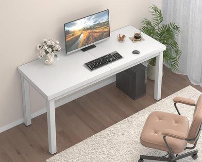 Modern 47 Inch Wood Computer Desk with Thick Desktop - Gaming, Writing Table for Home Office, Study, Work, Student & School Use, Simple Style, White