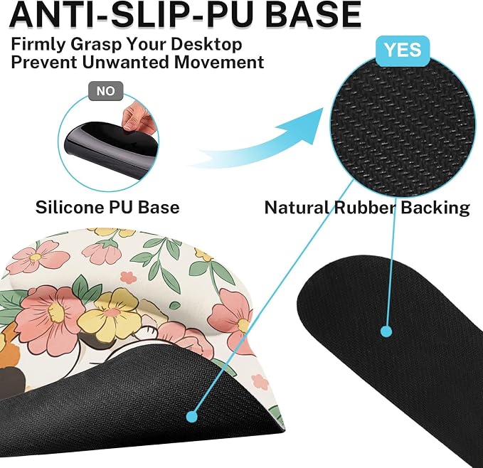 Britimes Cute Floral Cat Keyboard Mouse Pad Set Butterfly Cottagecore 4in1 Large Mousepad+Keyboard Wrist Rest+Mouse Wrist Rest+Coaster Ergonomic Design for Home Office Computer 35.4x15.7 inches