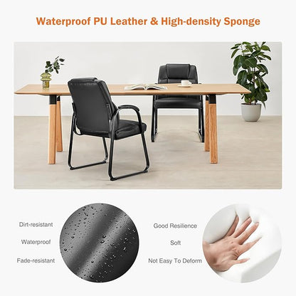 Sweetcrispy Waiting Room Guest Chair Set of 8, Leather Stationary Office Reception Chairs No Wheel, Comfy Padded Arms and Seld Base, for Conference Room Lobby Home Desk Bedroom Elderly, Black