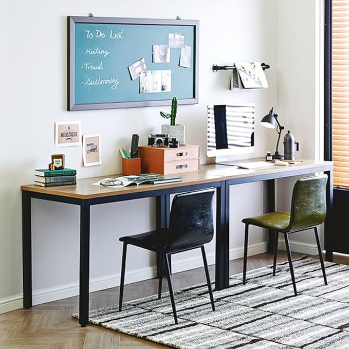 Need Computer Desk, 47 inch Home Office Desk, Modern Simple Style Home Office Gaming Desk, Basic Writing Table for Study Student, Black Metal Frame, Teak Tabletop