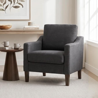 VKNOW Mid-Century Accent Chair, No Tools Assembly Required, Modern Upholstered Polyester Armchair for Living Room,Comfy Reading Accent Chairs with Wood Legs for Bedroom, Dark Grey