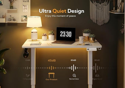 Claiks Electric Height Adjustable Stand Up Desk, 32x19 Inches Sit Stand Desk for Home Office, White Top/White Frame
