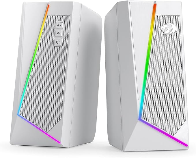 Redragon GS520 RGB Desktop Speakers, 2.0 Channel PC Computer Stereo Speaker with 6 Colorful LED Modes, Enhanced Sound and Easy-Access Volume Control, USB Powered w/ 3.5mm Cable, White