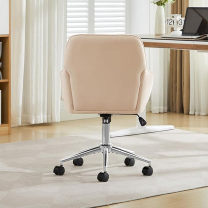 YITAI Velvet Office Desk Armchairs with Silver Base and Wheels,Modern Height Adjustable 360 Degree Swivel Upholstered Vanity Chairs for Living/Room Bedroom/Study,Khaki