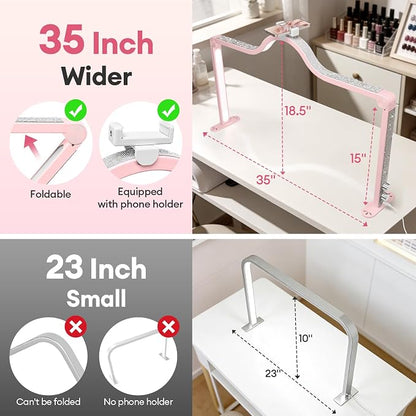 Arch Half Moon Light: Professional 34 inch 420 LED Beads - Nail Lamp for Desk Adjustable Brightness 3 Color Temperature - Foldable Nail Tech Light for Manicure Crafting (Pink)