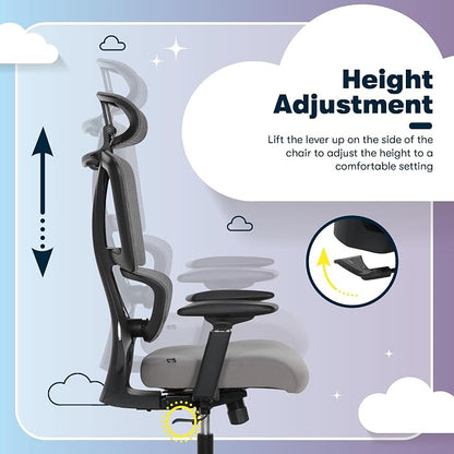 Serta AirHaven SX1200 Ergonomic Office Chair, High Back Mesh Desk Chair with Adjustable Headrest, Lumbar Support, 3D Armrests, ComfortCoils Seat, Swivel Computer Chair with Wheels, Gray