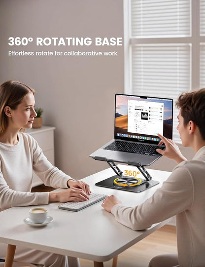 Lamicall Adjustable Laptop Stand for Desk - 360° Rotating Base Ergonomic Computer Stand, Aluminum Laptop Riser Foldable Protable for Office Home fits MacBook Neo Air Pro, Dell, HP (10-17.3'') - Black