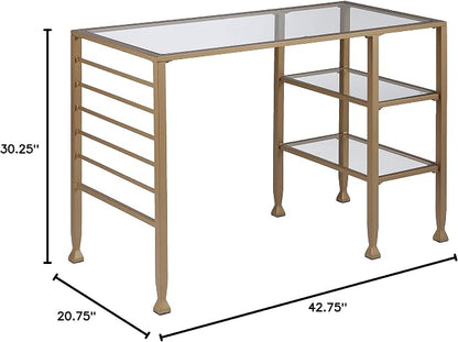 SEI Furniture Jaymes Gold Metal/Glass Writing Desk, Soft Gold