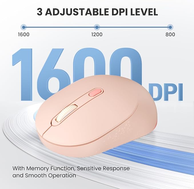 TECKNET Bluetooth Wireless Mouse, Bluetooth 5.2 & 2.4G USB Receiver, Compact & Portable, Silent Click, Ergonomic Symmetrical Design, 18-Month Battery, Adjustable DPI, Wide Compatibility - Pink