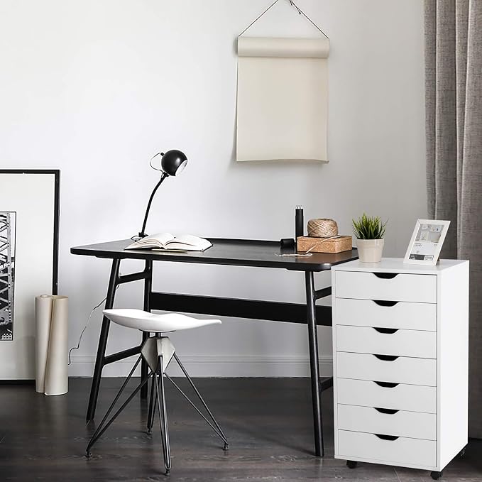 7 Drawers Filing Cabinet, Vertical File Cabinet for Home Office, Mobile Under Desk Office Storage Cabinets with Wheels (White, 7 Drawers)