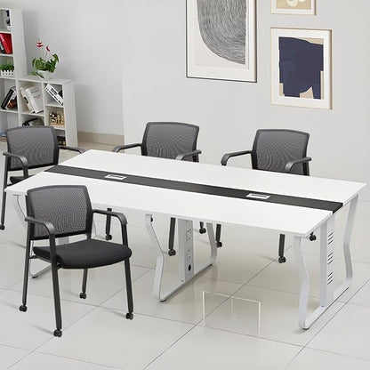 CLATINA Black Waiting Room Chair with Wheels Mesh Back Stacking Arm Chairs with Upholstered Fabric Seat and Ergonomic Lumbar Support for Office School Church Guest Reception