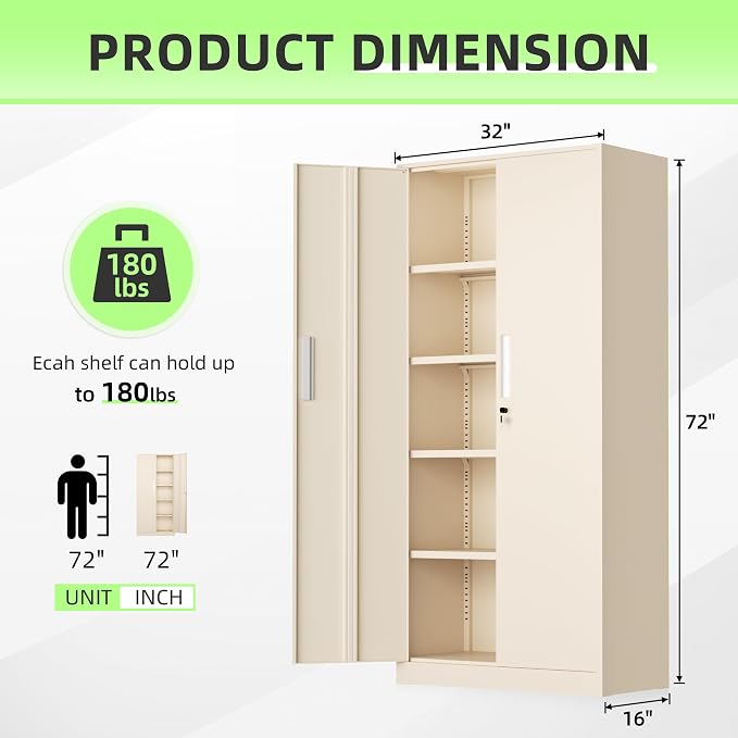 INTERGREAT Tall Metal Storage Cabinet, 72" Locking Steel Cabinet with Door and Shelves, Utility Cabinets for Home Office, Garage, (Gray)
