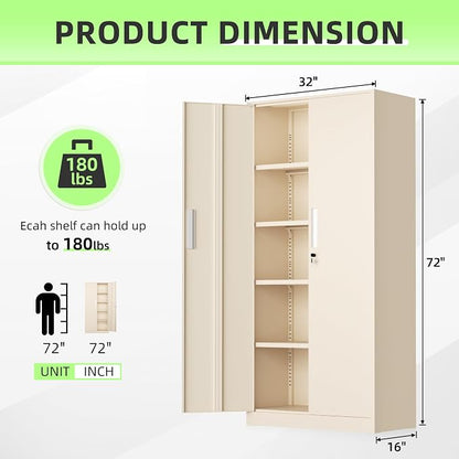 INTERGREAT Tall Metal Storage Cabinet, 72" Locking Steel Cabinet with Door and Shelves, Utility Cabinets for Home Office, Garage, (Gray)