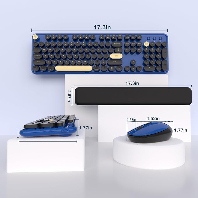Links9+ Wireless Keyboard and Mouse Combos, Retro Keyboard and Mouse Wireless Full Size, 2.4Ghz Connection and Optical Mouse for Windows, Mac, PC, Laptop for Home and Office (Jewel Blue-Black)