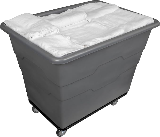 ReadySpace Commercial 16 Bushel Utility Cart with Steel Base, Poly Box Basket Truck, Laundry Cart, and Rolling Trash Bin, 47-Inch x 34.75-Inch x 35.5-Inch, 1000 Pound Weight Capacity, Gray