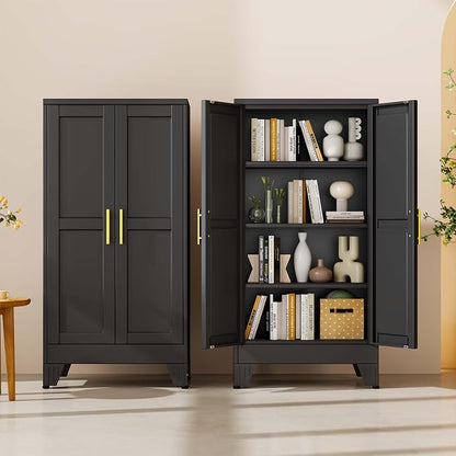pozdeg 47.24" Tall Metal Storage Cabinet with 2 Doors & 3 Adjustable Shelves, Steel File Cabinet Multipurpose Organizer for Home Office Garage (Black)