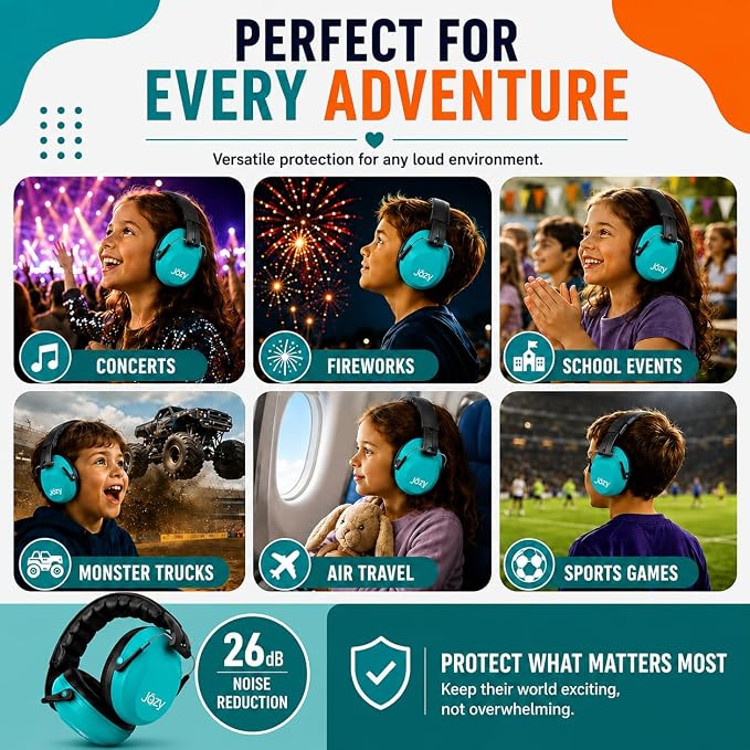 Jozy Noise Canceling Headphones for Kids, SNR 26dB Ear Protection for Autism, Sound Proof Sensory Muffs for Hearing, Concerts