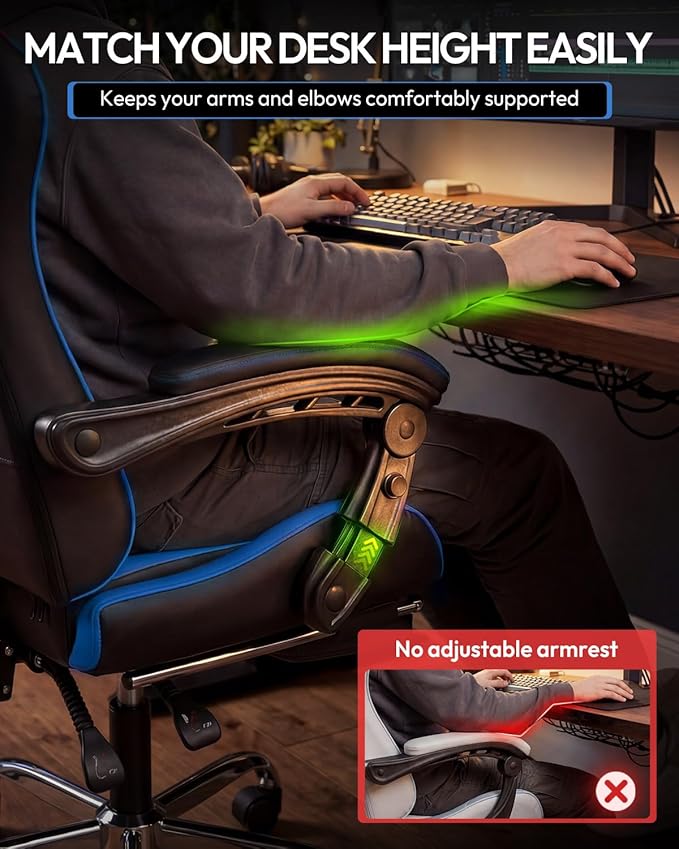 Dowinx Ergonomic Gaming Chair with Footrest & Massage Lumbar, 2D-Linkage Armrests for Computer Chair 330lbs with Headrest Pillow for Office, Home, Streaming and Long Gaming Sessions, Blue