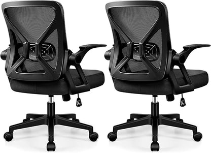FelixKing Office Chair - Ergonomic Desk Chair Breathable Mesh Task with Wheels and Lumbar Support Home Desk Office Chairs with Flip up Armrest Rolling Swivel for Home Computer Black Pack of 2