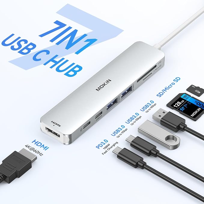 USB C Hub HDMI Adapter for MacBook Pro/Air, MOKiN 7 in 1 USB C Dongle with HDMI