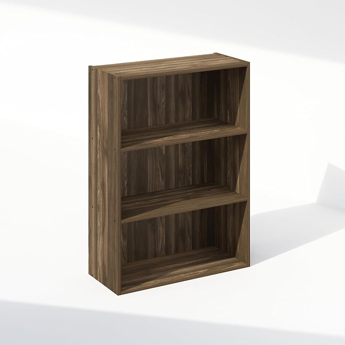 Furinno Simple Book Shelf, 3-Tier Bookshelf, Storage Shelves Bookcase, 9.7 x 23.7 x 31.5, for Living Room, Bedroom, Home Office, Columbia Walnut