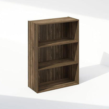 Furinno Simple Book Shelf, 3-Tier Bookshelf, Storage Shelves Bookcase, 9.7 x 23.7 x 31.5, for Living Room, Bedroom, Home Office, Columbia Walnut