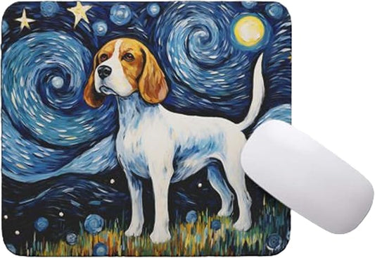 Starry Night Dog Mouse Pad for Home Office Gaming Working Desk Computer Desktop Accessories Non-Slip Rubber Mouse Pad for Dog Lovers (Beagle)