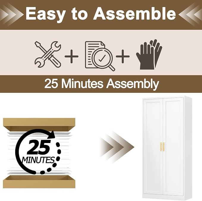 71" H Metal Storage Cabinet, Tall Storage Cabinet with Doors & 4 Adjustable Shelves, White Pantry Cabinet for Kitchen, Dining Room & Living Room