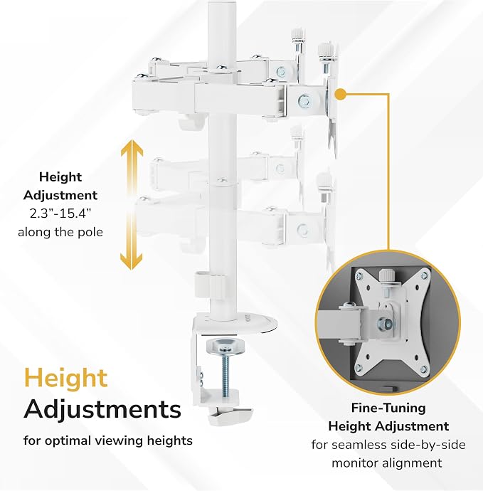Mount-It Dual Monitor Arm for Desk, Full Motion Steel Mount 17-32 Inch | Holds up to 19.8 lbs per Arm, VESA 75x75 100x100, C-Clamp and Grommet Base, Cable Management, Height Adjustable, White