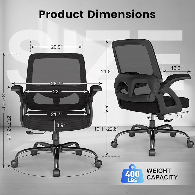 AnyGod Big and Tall Office Chair 400lbs Heavy Duty, Ergonomic Mesh Desk Chair with Flip Up Arms, Wide Seat Computer Task Chair with Lumbar Support, Swivel Executive Chair for Home Office