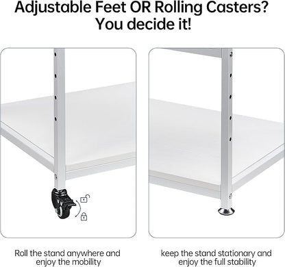 Fannova White Printer Stand, 23.6 x18.9 x 30 Inches Big Size Printer Table with Adjustable Shelf, 3 Tier Rolling Printer Cart with Wheels for Home Office Storage and Organization