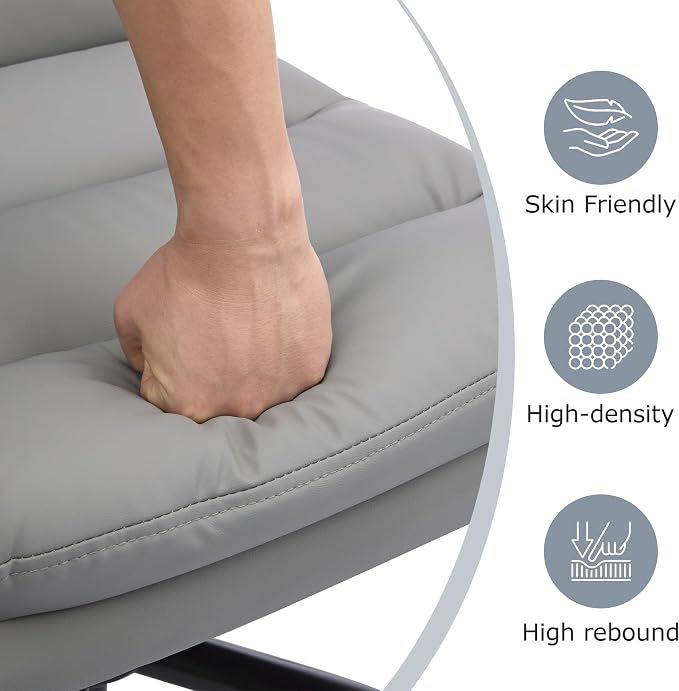 VECELO Ergonomic Swivel Office Desk Chair with Flip-up Armrest and Adjustable Height, Lumbar Support & PU Leather Thickened Cushion, for Computer Task Work, Gray