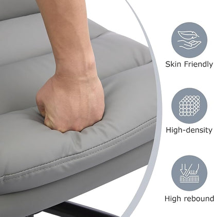 VECELO Ergonomic Swivel Office Desk Chair with Flip-up Armrest and Adjustable Height, Lumbar Support & PU Leather Thickened Cushion, for Computer Task Work, Gray
