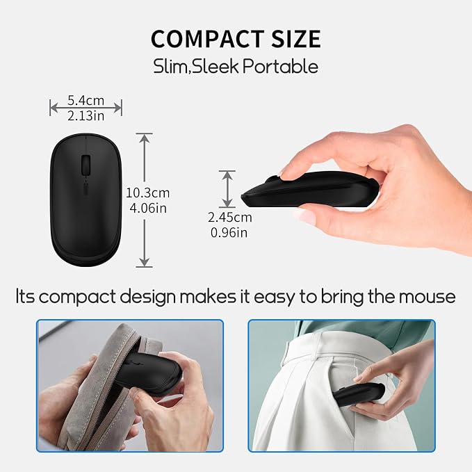 Small Wireless Mouse, Slim Mini Travel Mouse, Designed for Small Hands, Portable Computer mice with USB-A Receiver, Quiet Click, 2400 DPI, 2.4GHz Cordless Silent mice for Laptop, Chromebook, PC