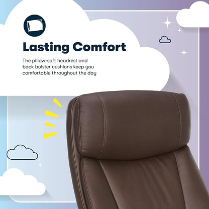 Serta Torrington Big & Tall Office Chair, with Flip-Up Padded Armrests, Ultra-Comfortable ComfortCoils Seat Cushion Technology, Modern Executive Premium PU Desk Chair, Dark Brown