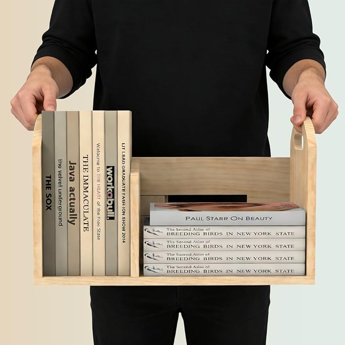 Wood Desktop Bookshelf, Upright Tabletop Book Shelf With Adjustable Divider Secure Books in Place, Desk Shelf for Top of Desk in Living Room, Home, Office, Perfect for Books, Cookbooks, Magazine, File