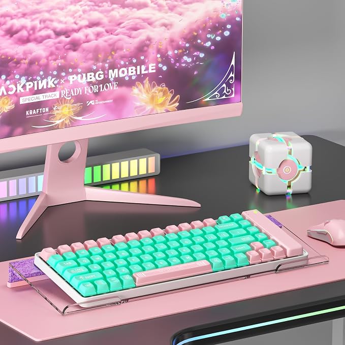 Ergonomic Computer Keyboard Stand - Adjustable Keyboard Riser Tilt Clear and Glitter Purple Acrylic Keyboard Tray Non-Slip Elevated Typing Key Board Holder Lift for Home Office Desk Accessories