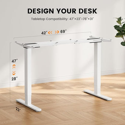ErGear Dual Motor Standing Desk Frame, Electric Adjustable Legs Compatible Desktop Size 44″-90″, 264 lbs Weight Capacity, 4 Memory Height Settings Stand up Desks Base, White Frame Only