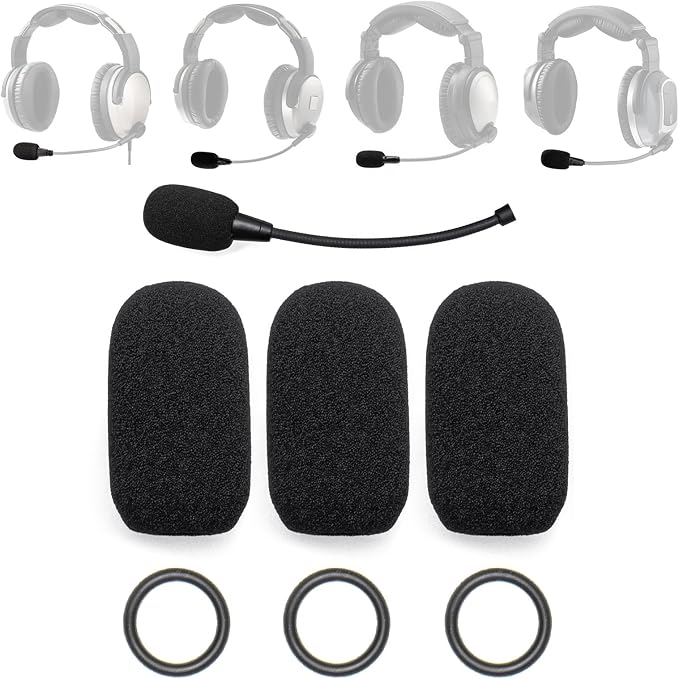 Mic Muff Compatible with Lightspeed Zulu 3 Headset, Sierra, Tango, PFX - 3 Foam Mic Covers + 3 O-Rings Kit