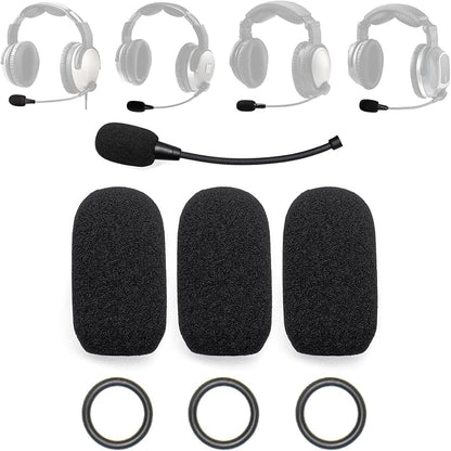 Mic Muff Compatible with Lightspeed Zulu 3 Headset, Sierra, Tango, PFX - 3 Foam Mic Covers + 3 O-Rings Kit