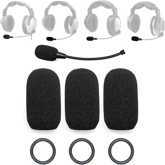 Mic Muff Compatible with Lightspeed Zulu 3 Headset, Sierra, Tango, PFX - 3 Foam Mic Covers + 3 O-Rings Kit