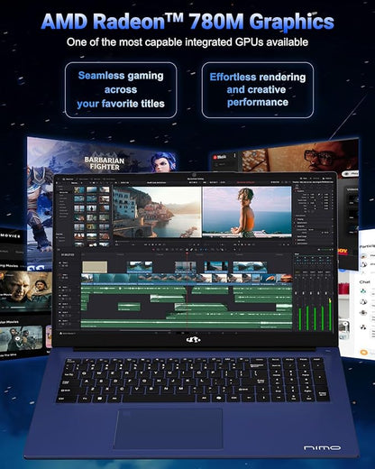 NIMO 17.3" Gaming-Creator-Laptop, 8-Core Ryzen 7 8745HS 32GB RAM 1TB SSD Beat i7-1360P up to 4.9GHz Radeon 780M, USB 4.0 FHD 100W Fast PD for Video Editing, AI Tasks & Remote Streaming, 2-Yr Warranty