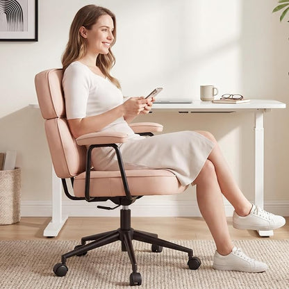 OLIXIS Ergonomic Home Office Desk Chair, PU Leather Computer Chair with Lumbar Support Adjustable Height Rolling Swivel Executive Task Armrests, Hot Pink