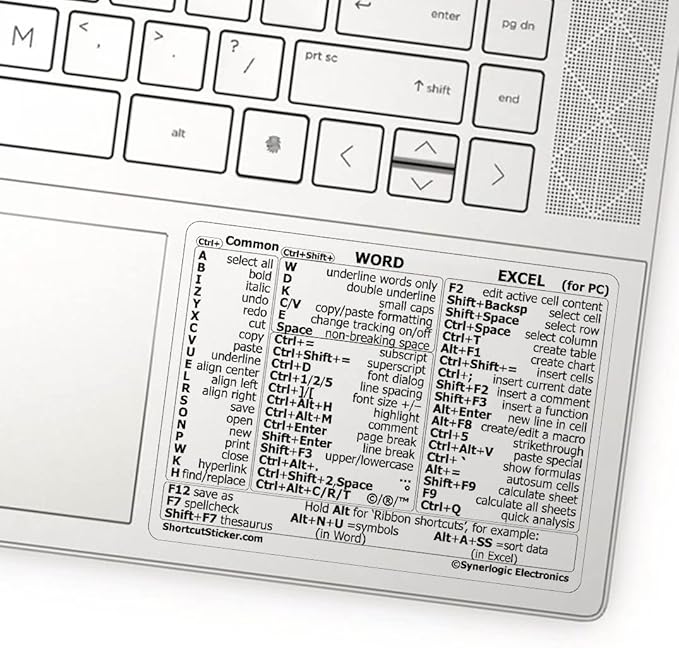 Synerlogic (2pcs) Word/Excel Windows Shortcut Sticker | Reference Guide Keyboard Shortcuts | Work from Home Essentials | Excel Shortcuts Cheat Sheet Laminated Vinyl (Clear/Small/2)