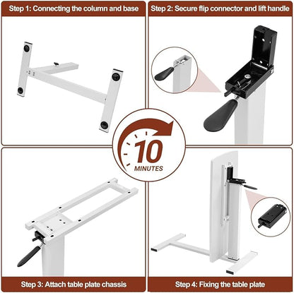 Overbed Bedside Table with Wheels, Adjustable Pneumatic Mobile Standing Desk, Laptop Table Rolling Bed Desk Foldable for Hospital & Home (32" W x 16" D, White)
